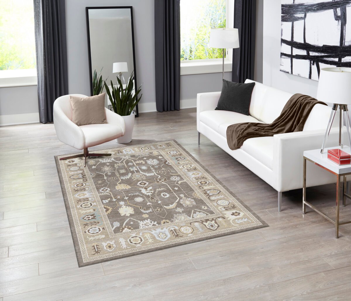 Brown Cream Oushak Rug, Muted Modern Area Rugs - Görsel 3