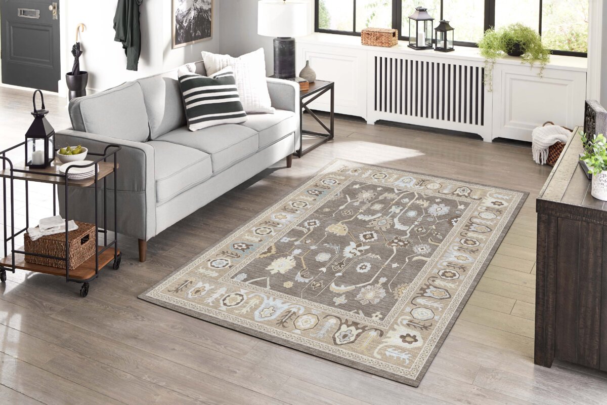 Brown Cream Oushak Rug, Muted Modern Area Rugs - Görsel 5