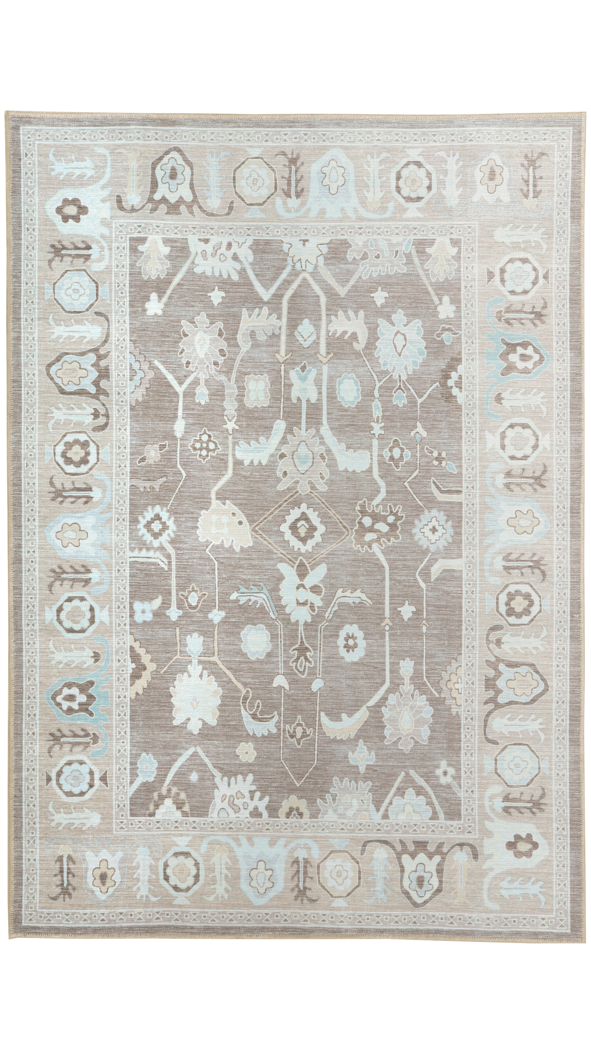 Brown Cream Oushak Rug, Muted Modern Area Rugs