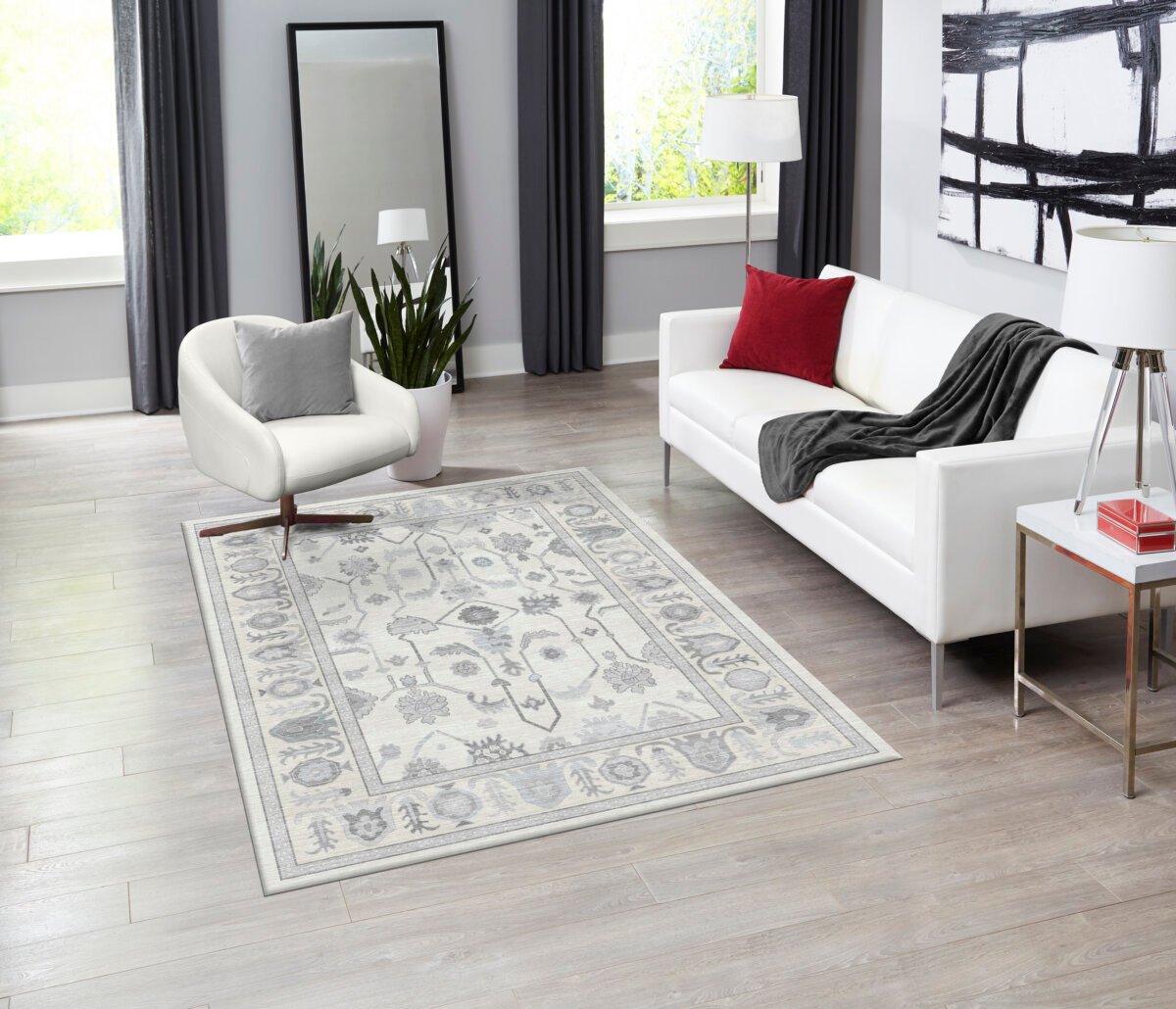 Cream Grey Oushak Rug, Pastel Vintage Luxury Oriental Rug - Görsel 4