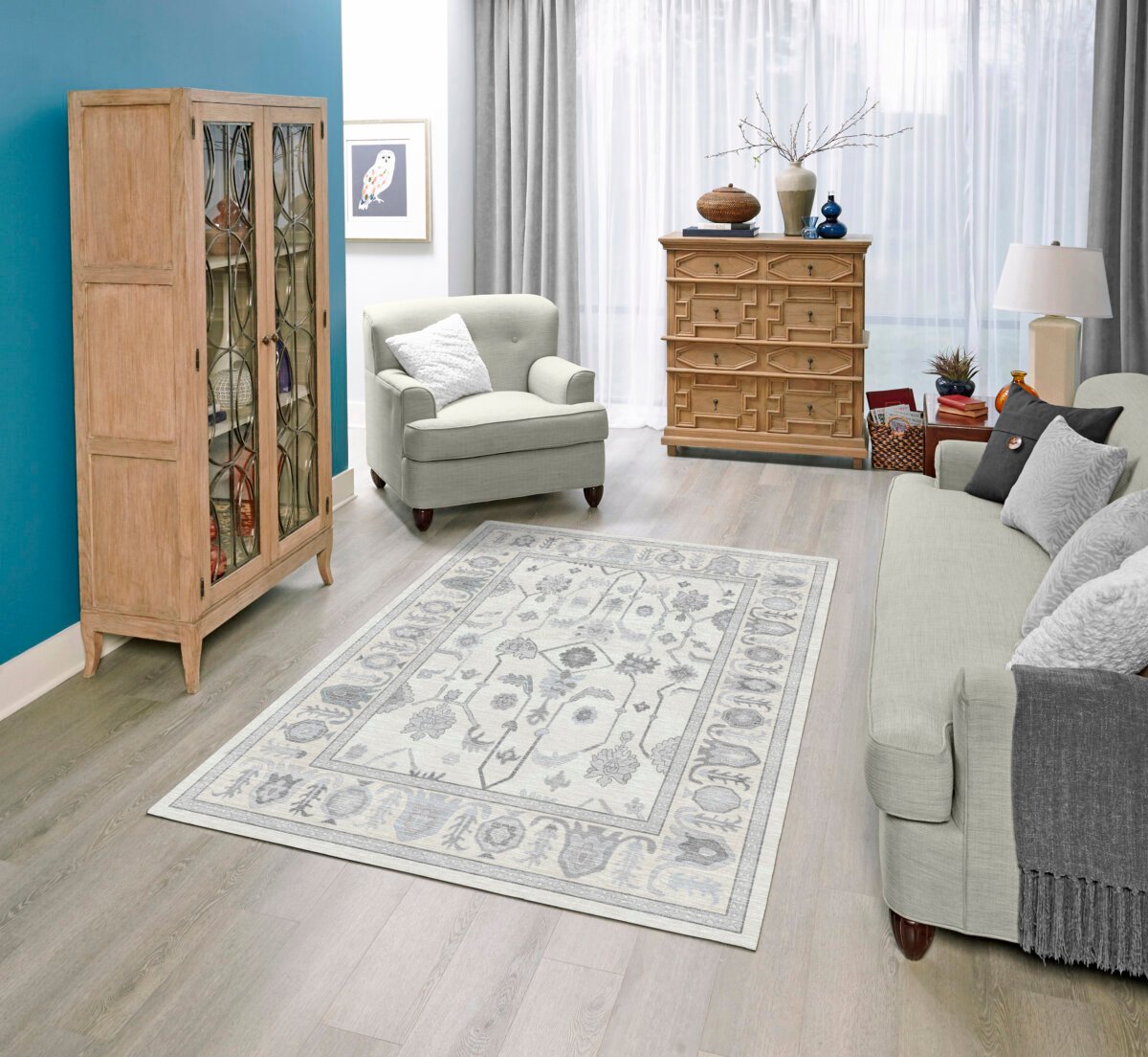 Cream Grey Oushak Rug, Pastel Vintage Luxury Oriental Rug - Görsel 5
