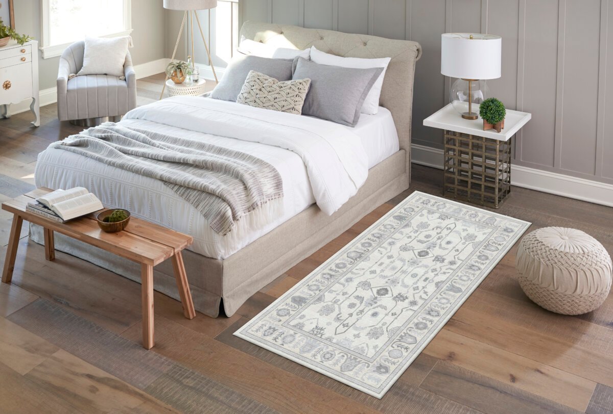 Cream Grey Oushak Rug, Pastel Vintage Luxury Oriental Rug - Görsel 2