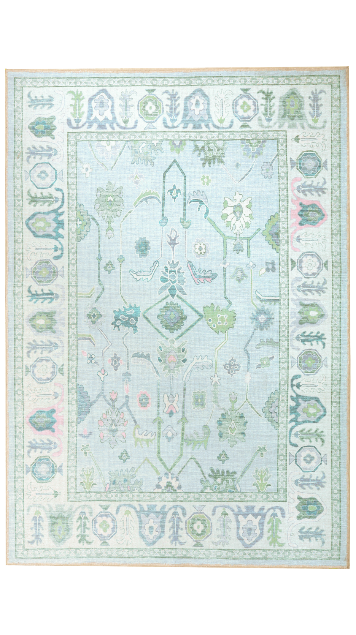 Oushak Green-Multi Machine Carpet
