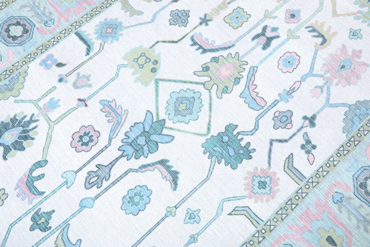 Oushak Cream-Green Machine Carpet - Görsel 7