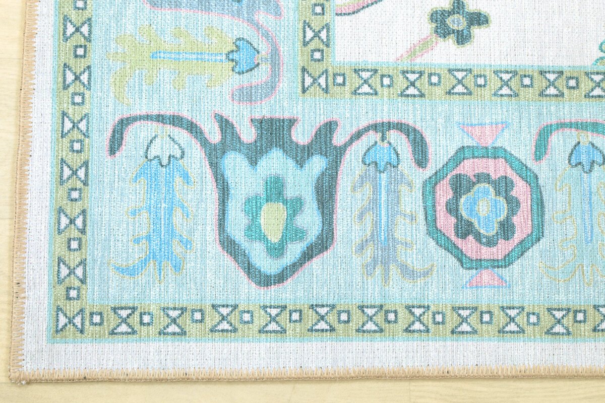 Oushak Cream-Green Machine Carpet - Görsel 9