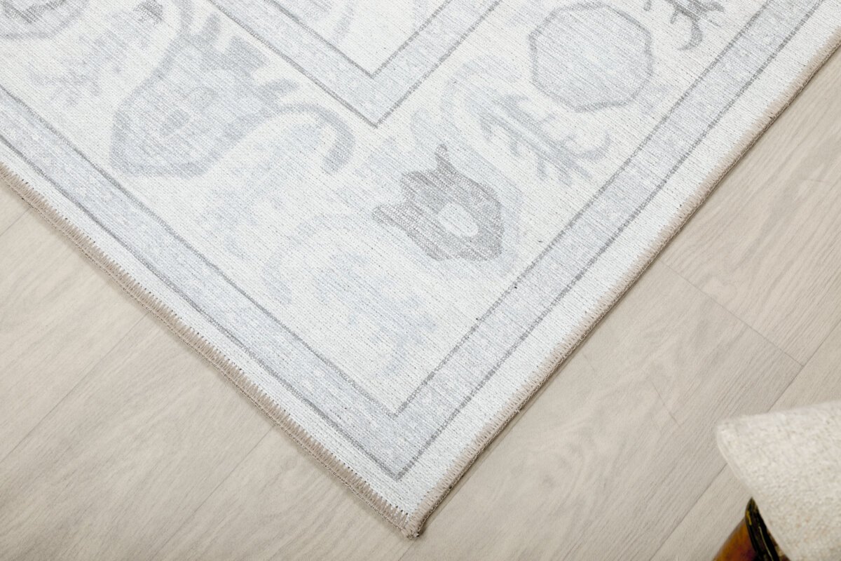 Cream Grey Oushak Rug, Pastel Vintage Luxury Oriental Rug - Görsel 9