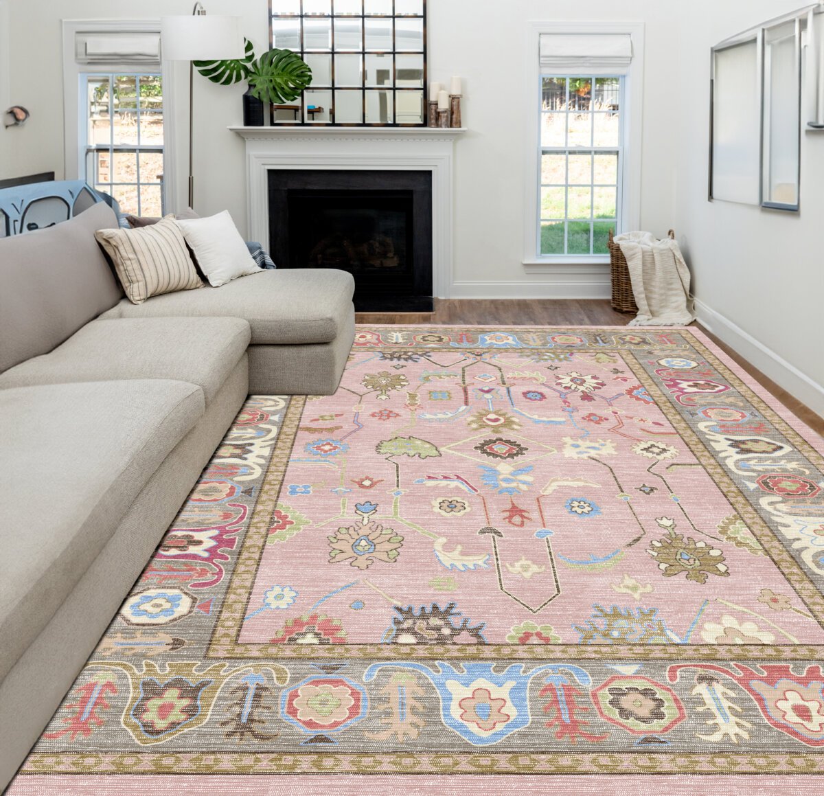 Pink Multi Oushak Rug, Pastel Colorful Area Rugs - Görsel 2