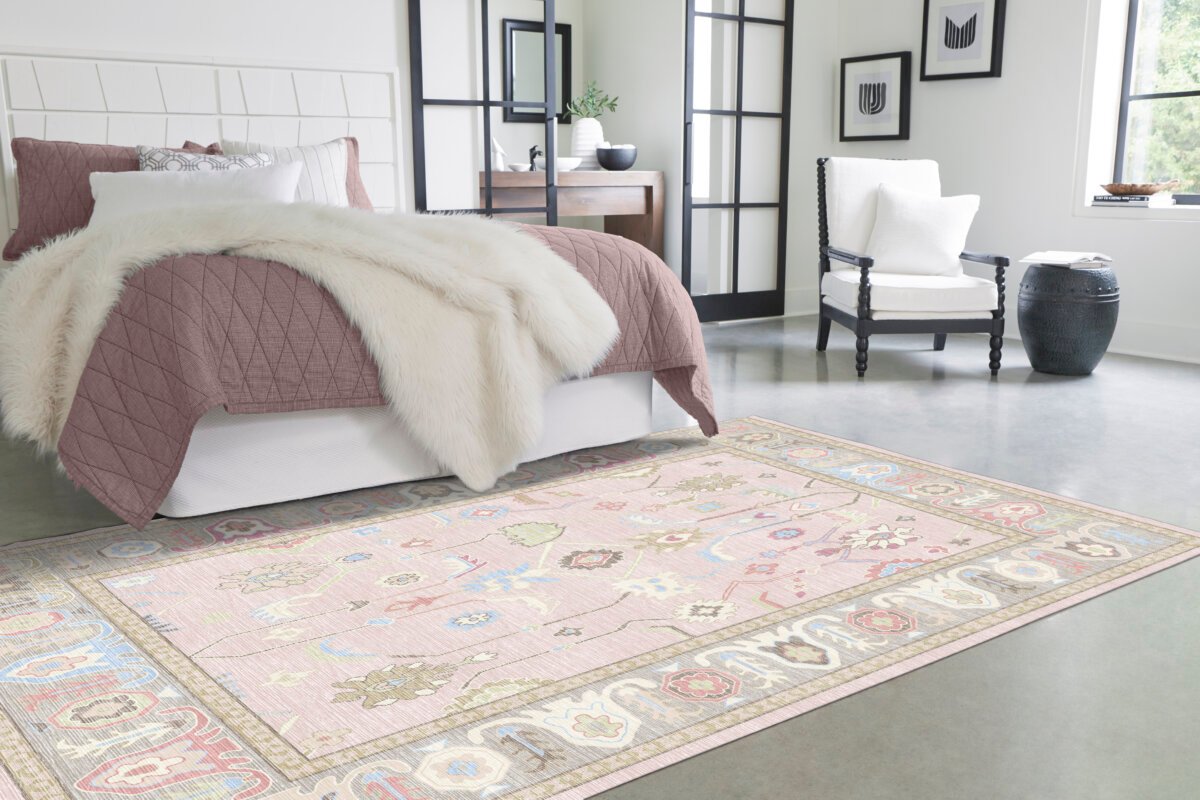 Pink Multi Oushak Rug, Pastel Colorful Area Rugs - Görsel 4