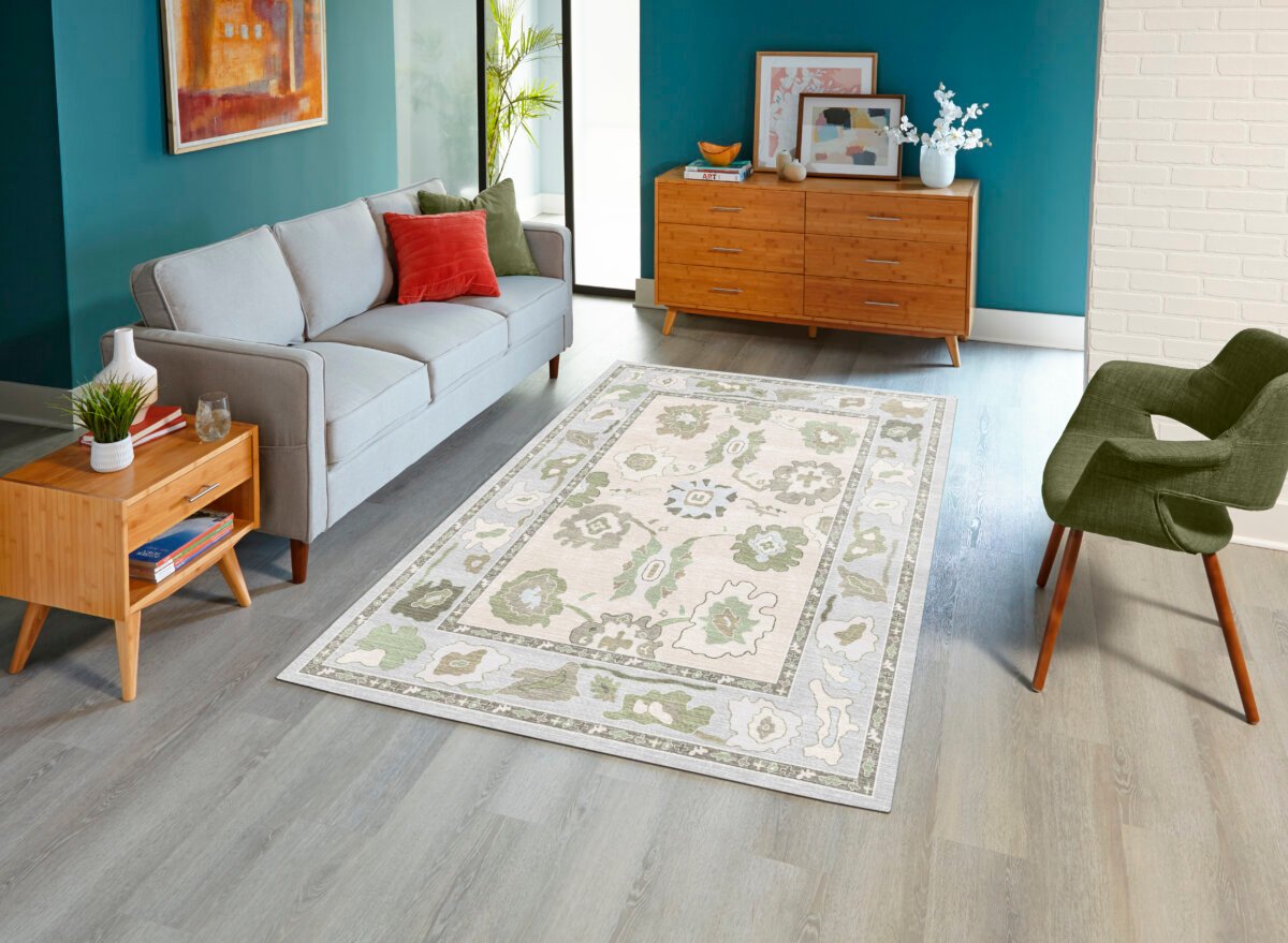 Cream Grey Oushak Rug, Shades of Grey, Luxury Living room - Görsel 5