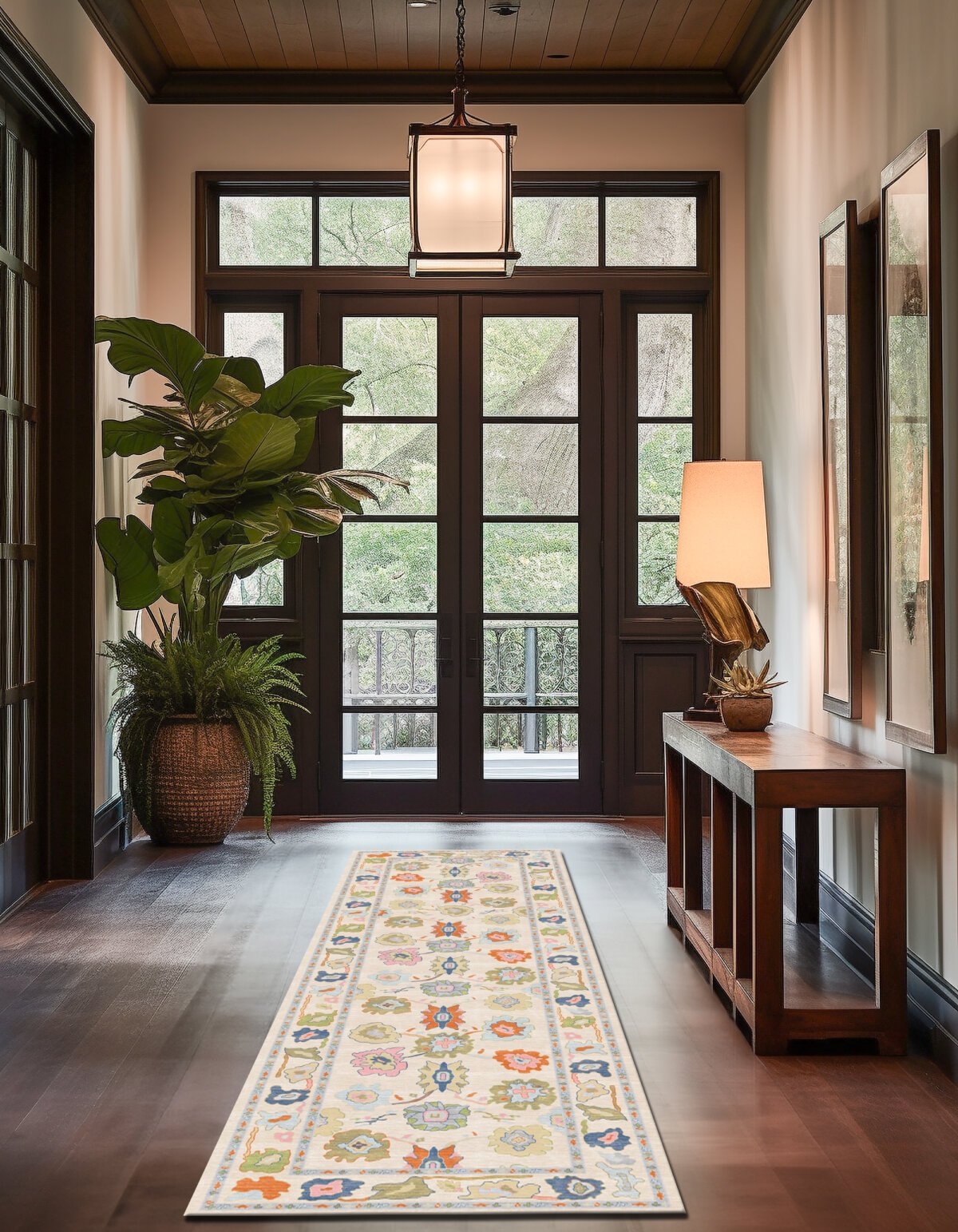 Cream Multi Oushak Rug, Turkish Eclectic Floral Pastel Rug - Görsel 4