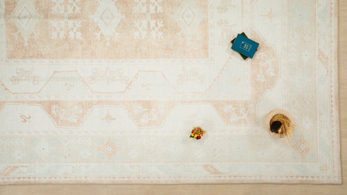 Green Terra Oushak Rug, Boho Beige Modern Turkish Rug - Görsel 4