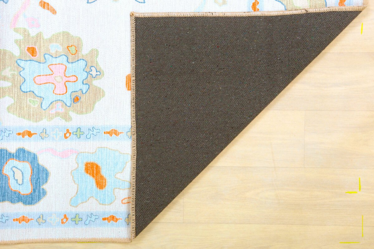 Cream Multi Oushak Rug, Turkish Eclectic Floral Pastel Rug - Görsel 9