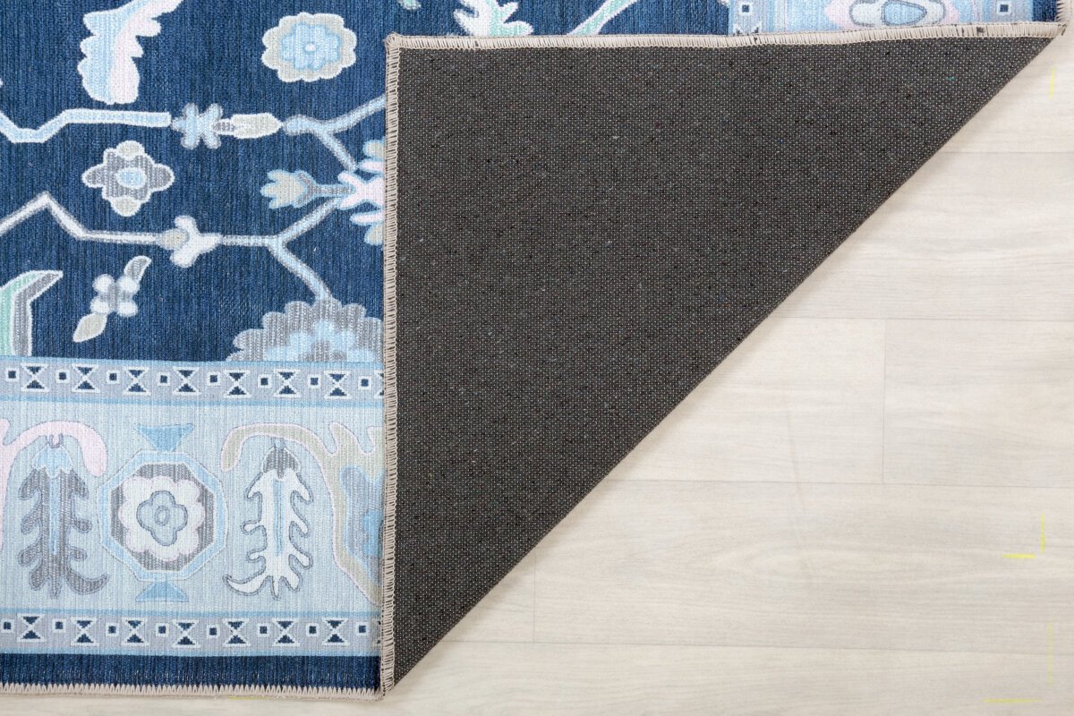 Navy-Green Oushak Rug,Turkish Floral Pastel - Görsel 9