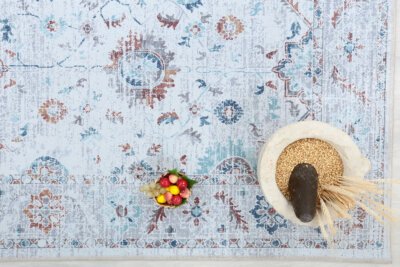 Cream Multi Oushak Rug, Colorful Patterned Turkish Modern Rug - Görsel 7