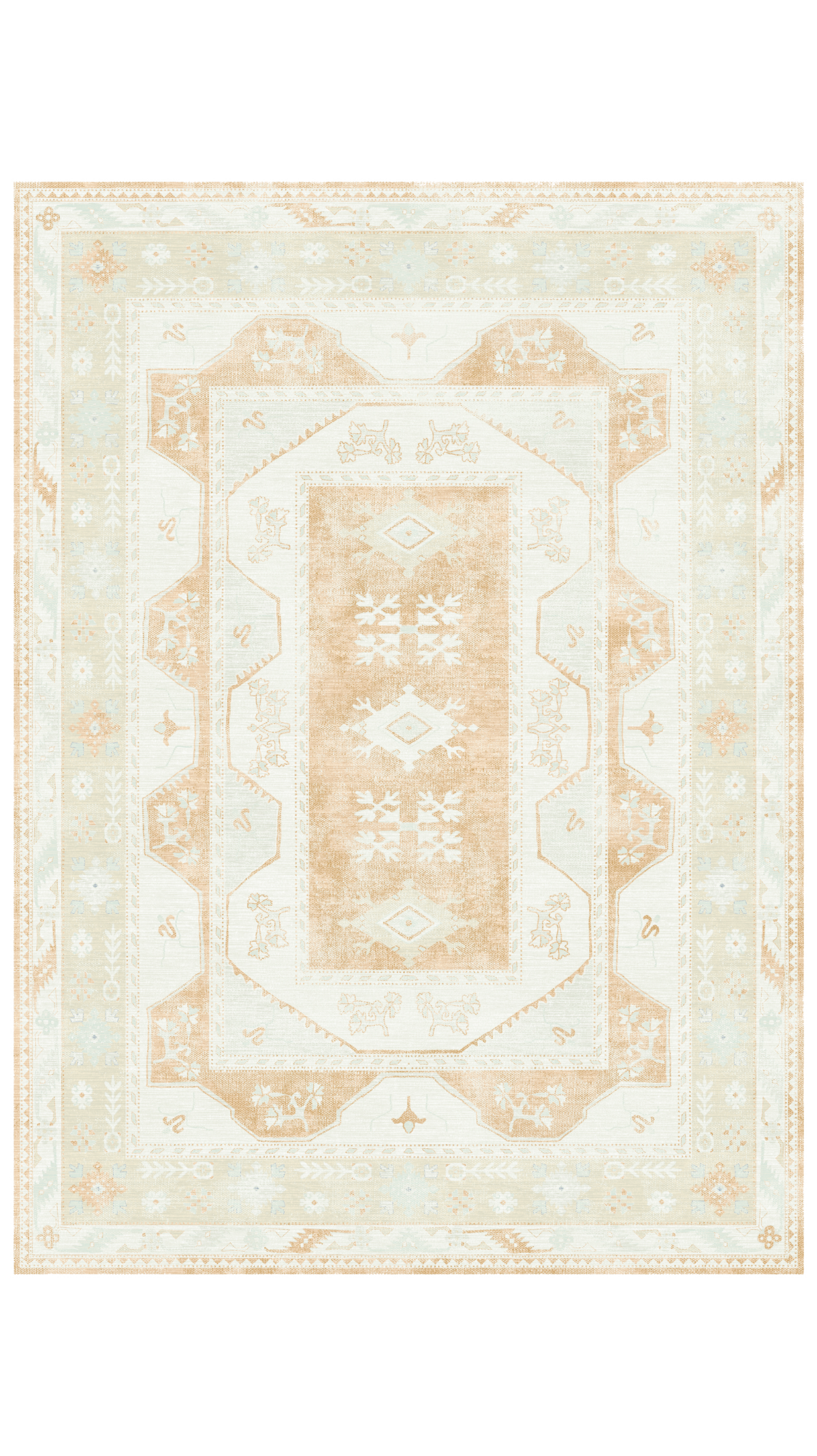 Green Terra Oushak Rug, Boho Beige Modern Turkish Rug