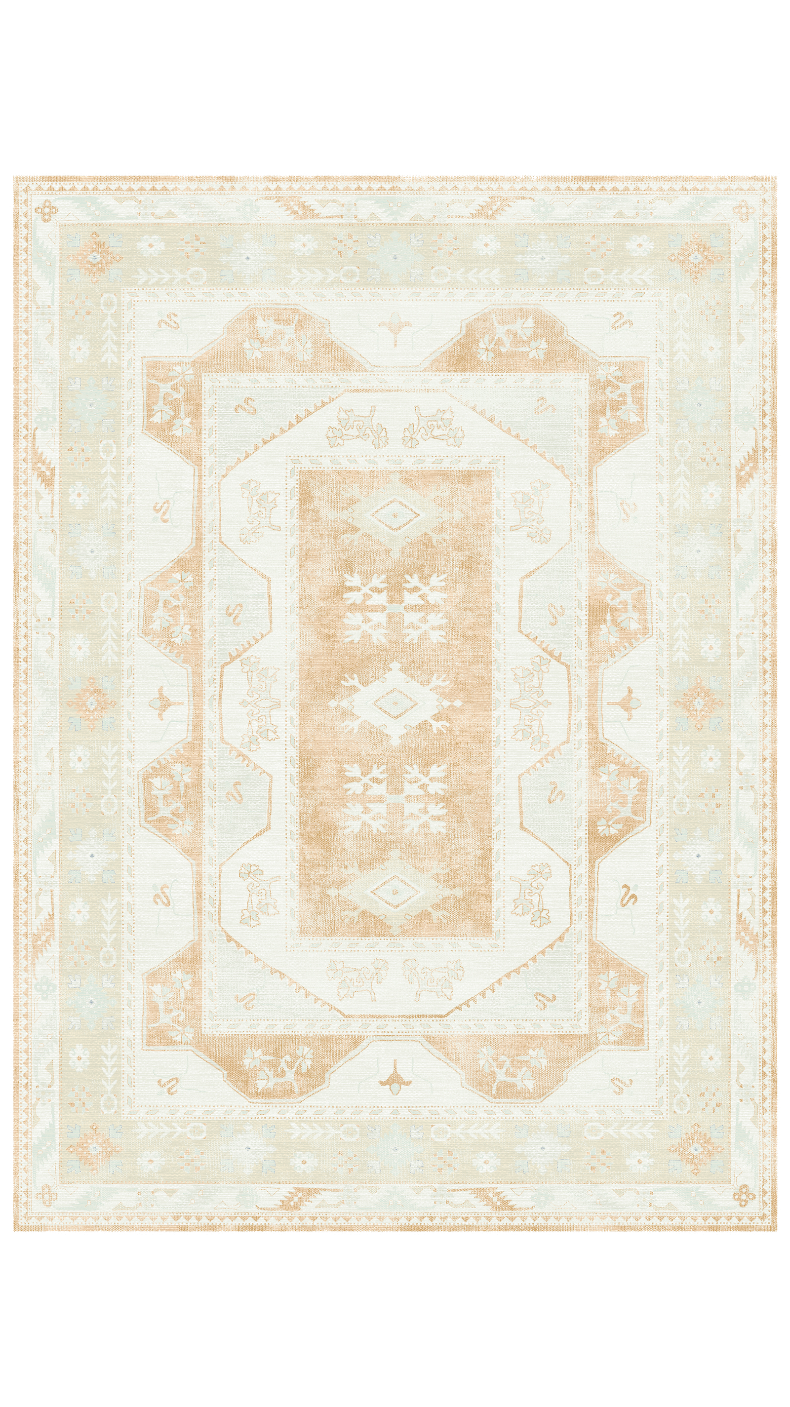 Green Terra Oushak Rug, Boho Beige Modern Turkish Rug