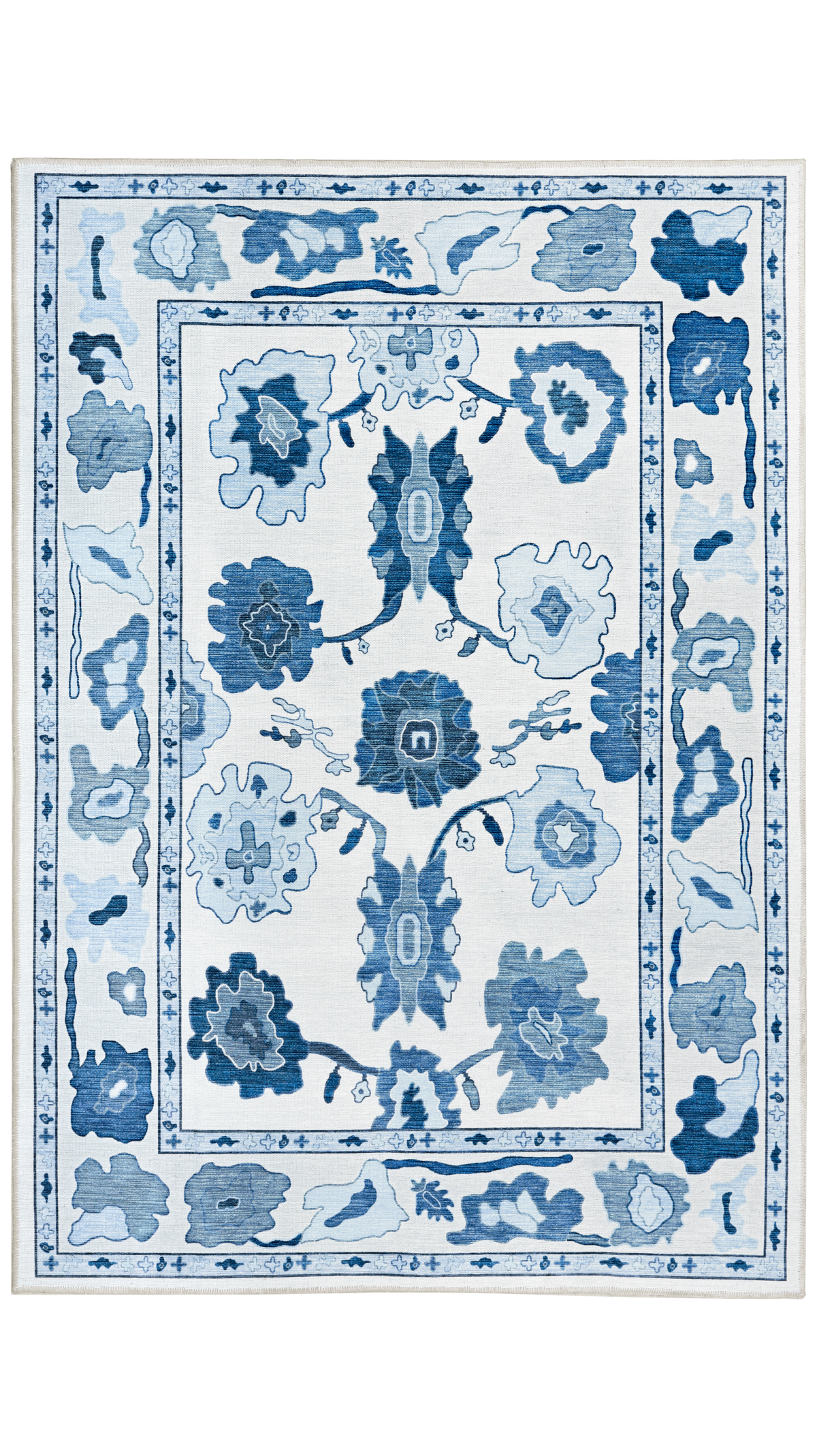 Cream Navy Oushak Rug, Turkish Floral Pastel Area Rugs