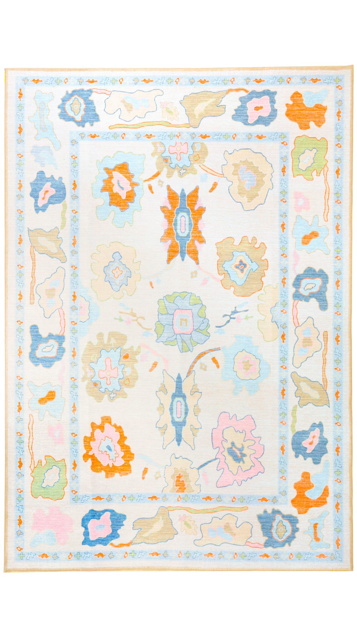 Cream Multi Oushak Rug, Turkish Eclectic Floral Pastel Rug
