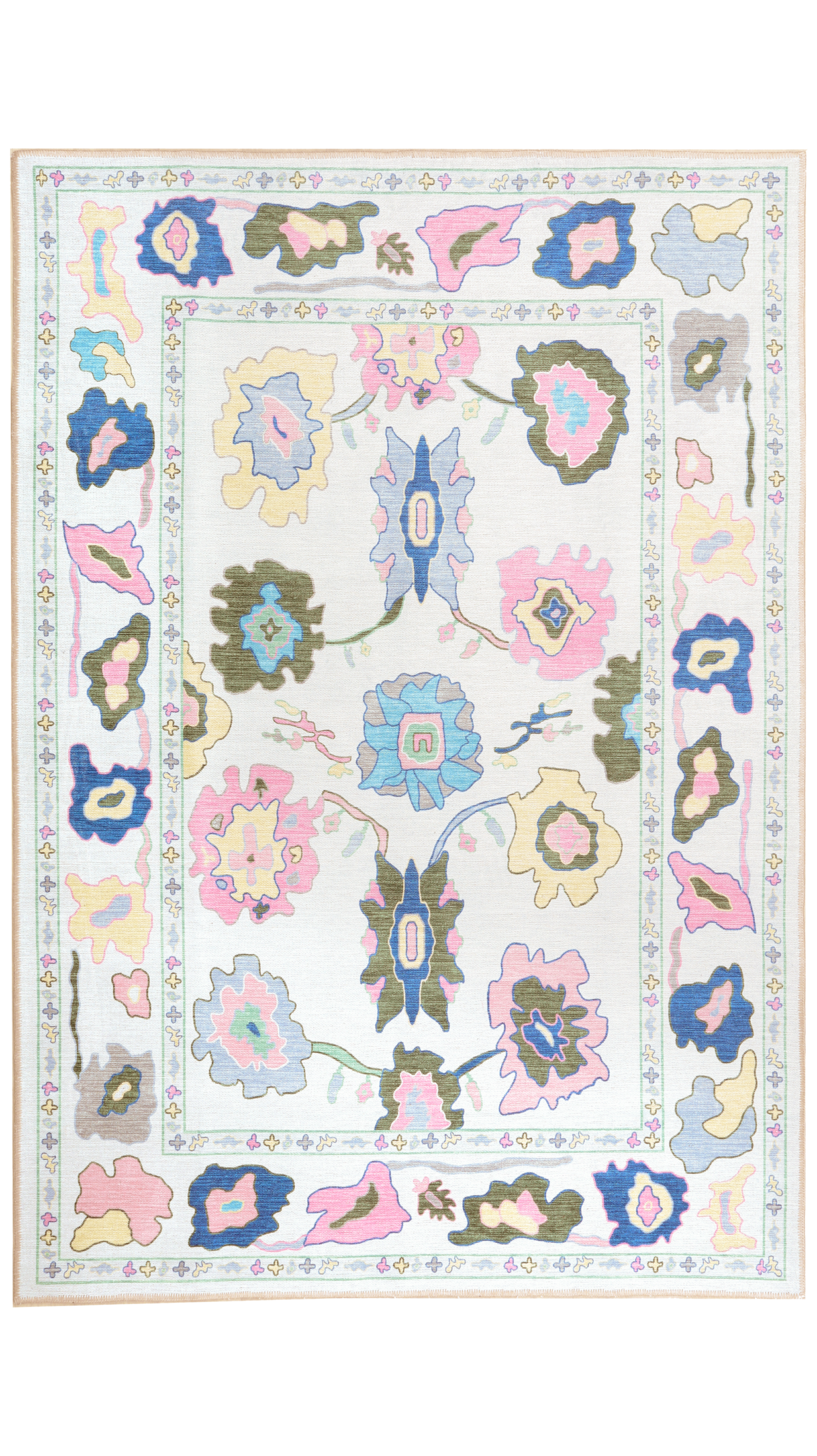 Cream Green Oushak Rug, Colorful Turkish Rug
