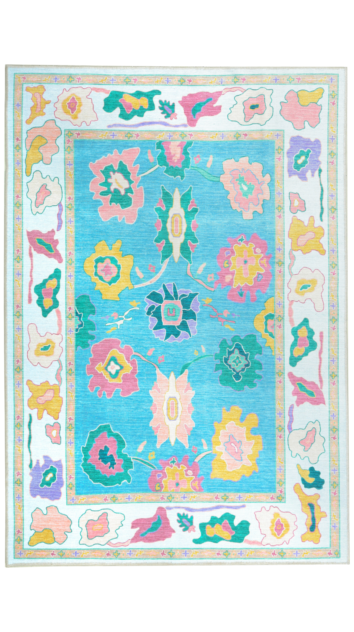 Cream Blue Oushak Rug, Area Rugs for Home Living