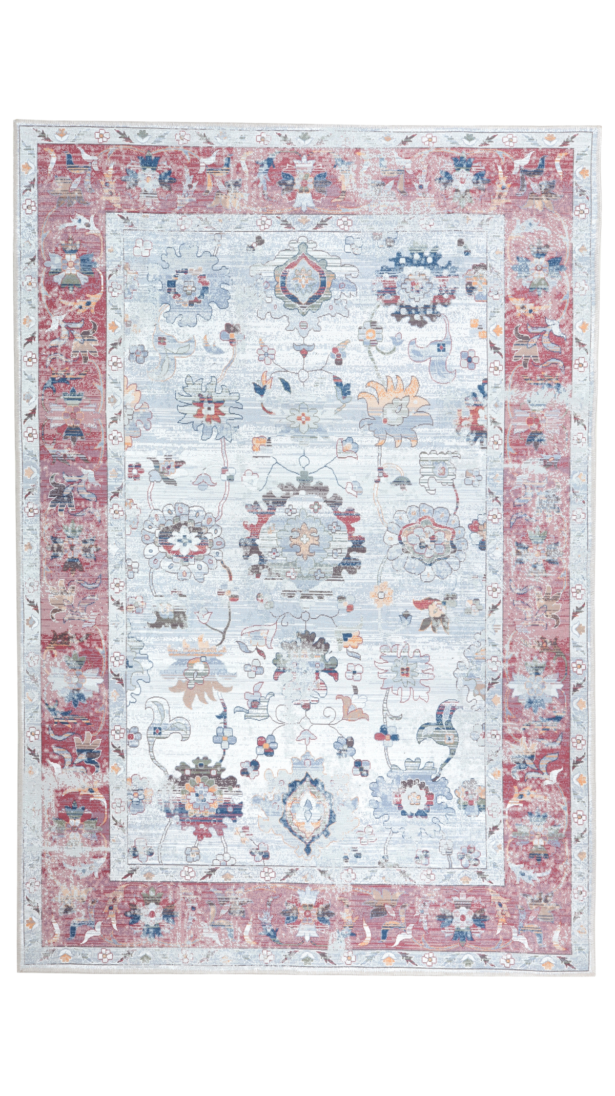 Cream Red Oushak Rug, Vintage Turkish Modern Rug