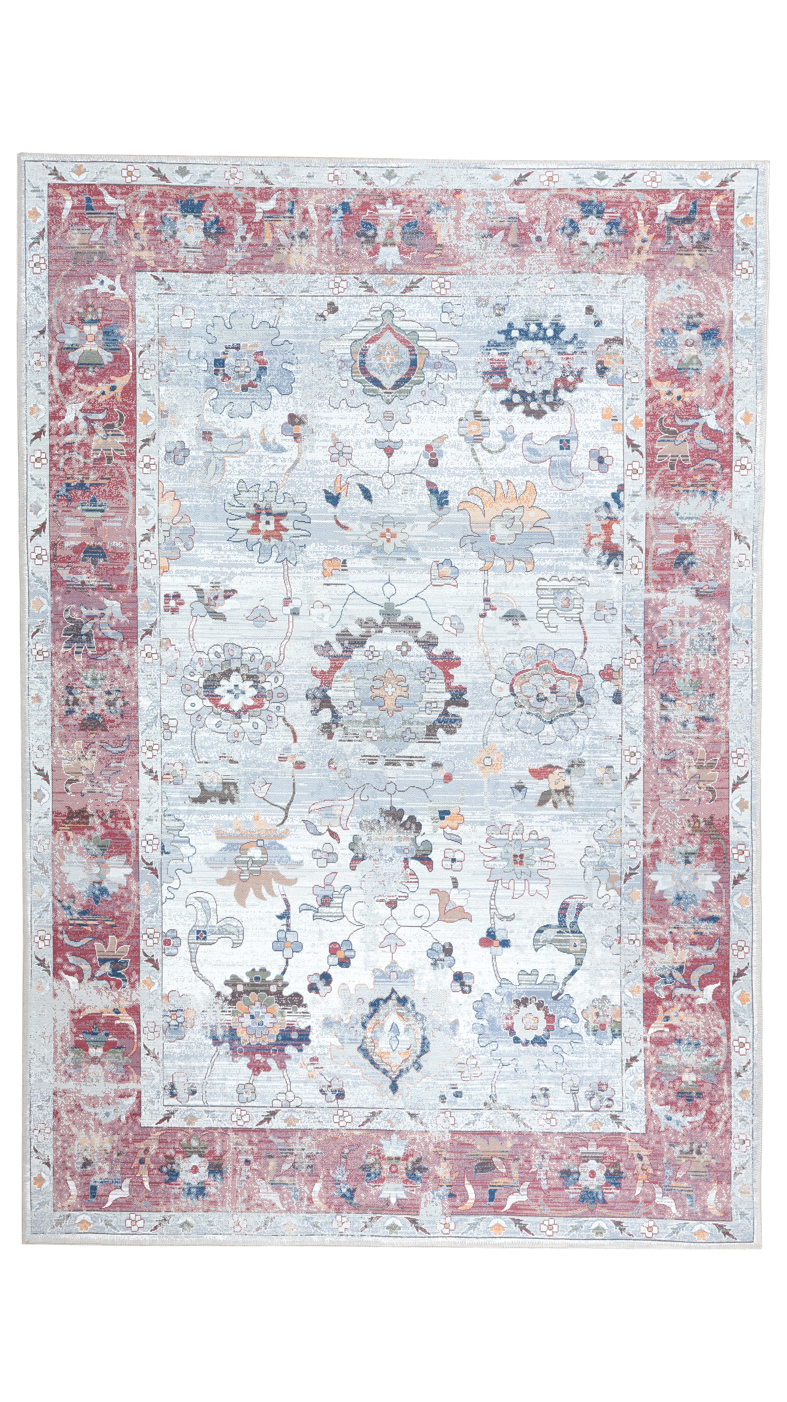 Cream Red Oushak Rug, Vintage Turkish Modern Rug