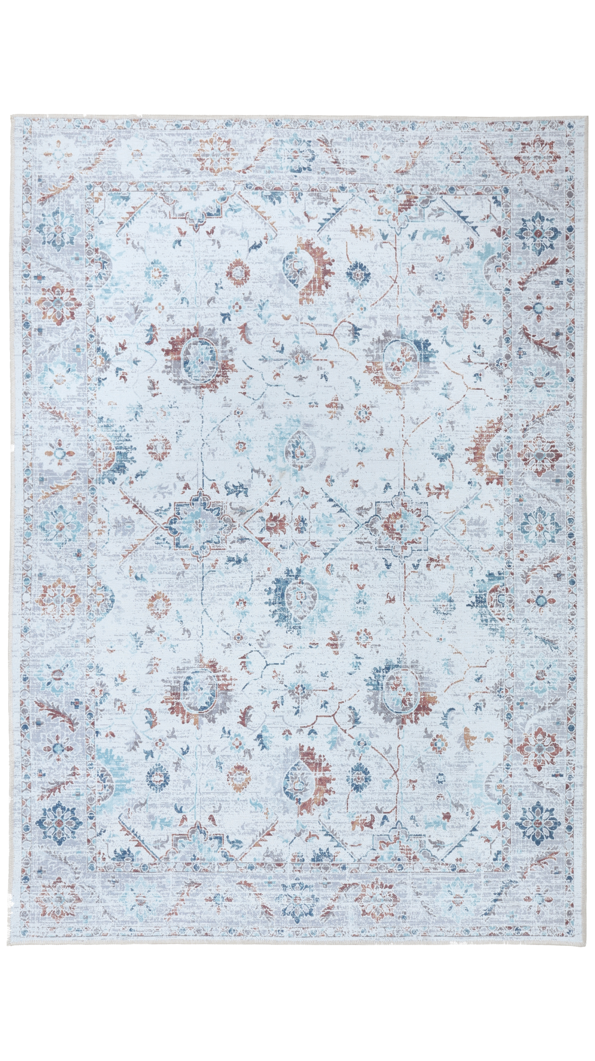 Cream Multi Oushak Rug, Colorful Patterned Turkish Modern Rug