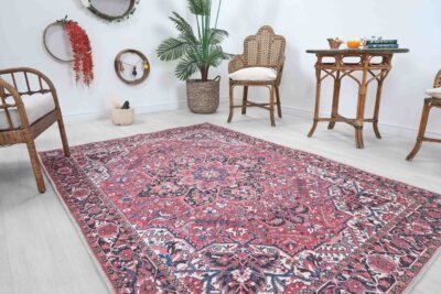 Red Red Oushak Rug,Patterned Turkish Oriental Rug - Görsel 3