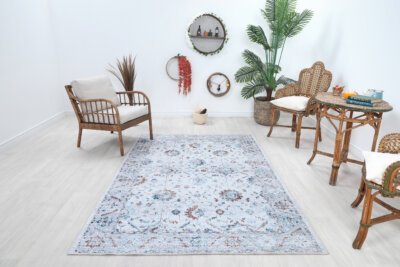 Cream Multi Oushak Rug, Colorful Patterned Turkish Modern Rug - Görsel 8