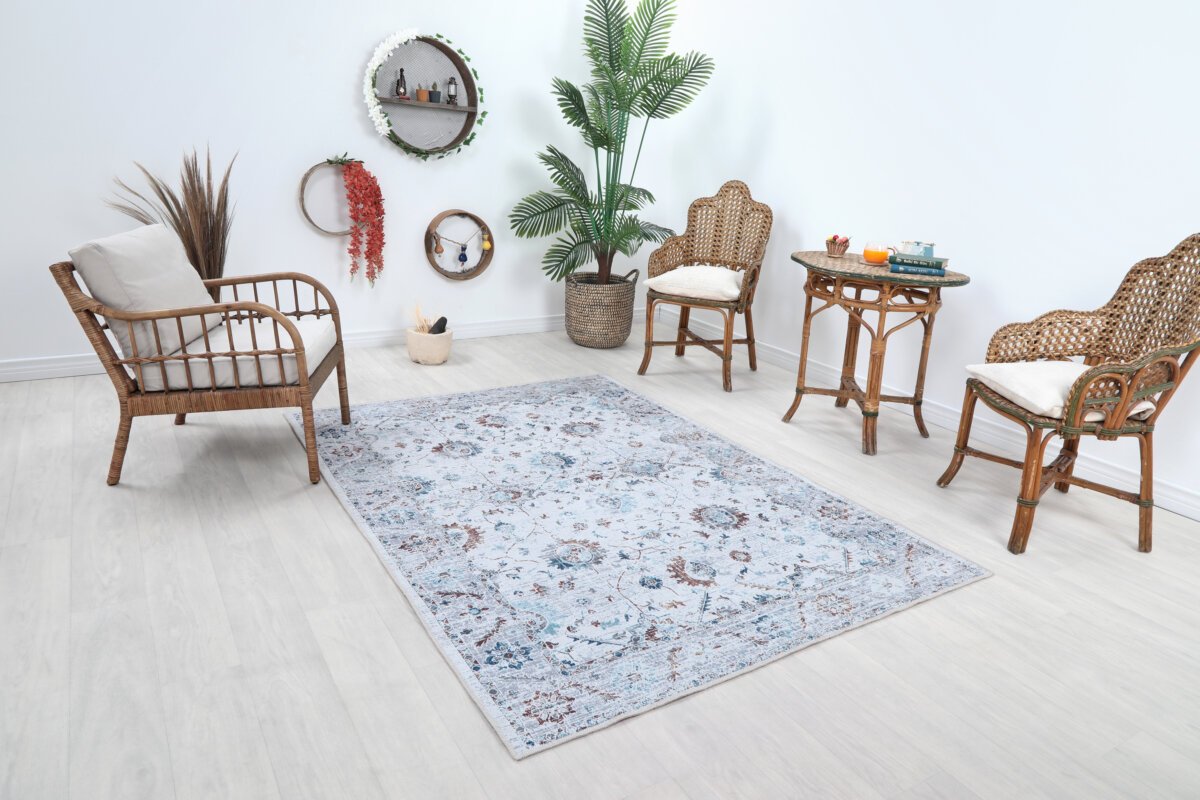 Cream Multi Oushak Rug, Colorful Patterned Turkish Modern Rug - Görsel 3
