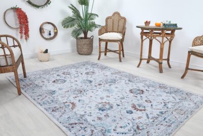 Cream Multi Oushak Rug, Colorful Patterned Turkish Modern Rug - Görsel 9