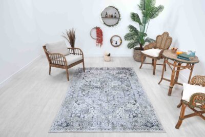 Cream Blue Oushak Rug, Navy Modern Pastel Vintage Area Oriental Rugs - Görsel 9