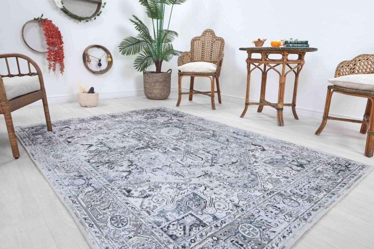 Cream Blue Oushak Rug, Navy Modern Pastel Vintage Area Oriental Rugs - Görsel 2