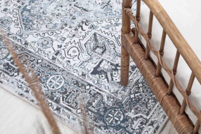 Cream Blue Oushak Rug, Navy Modern Pastel Vintage Area Oriental Rugs - Görsel 5