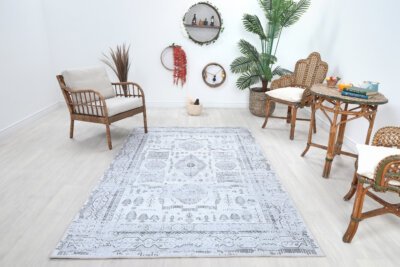 Cream Cream Oushak Rug, Muted Turkish Modern Area Rug - Görsel 8