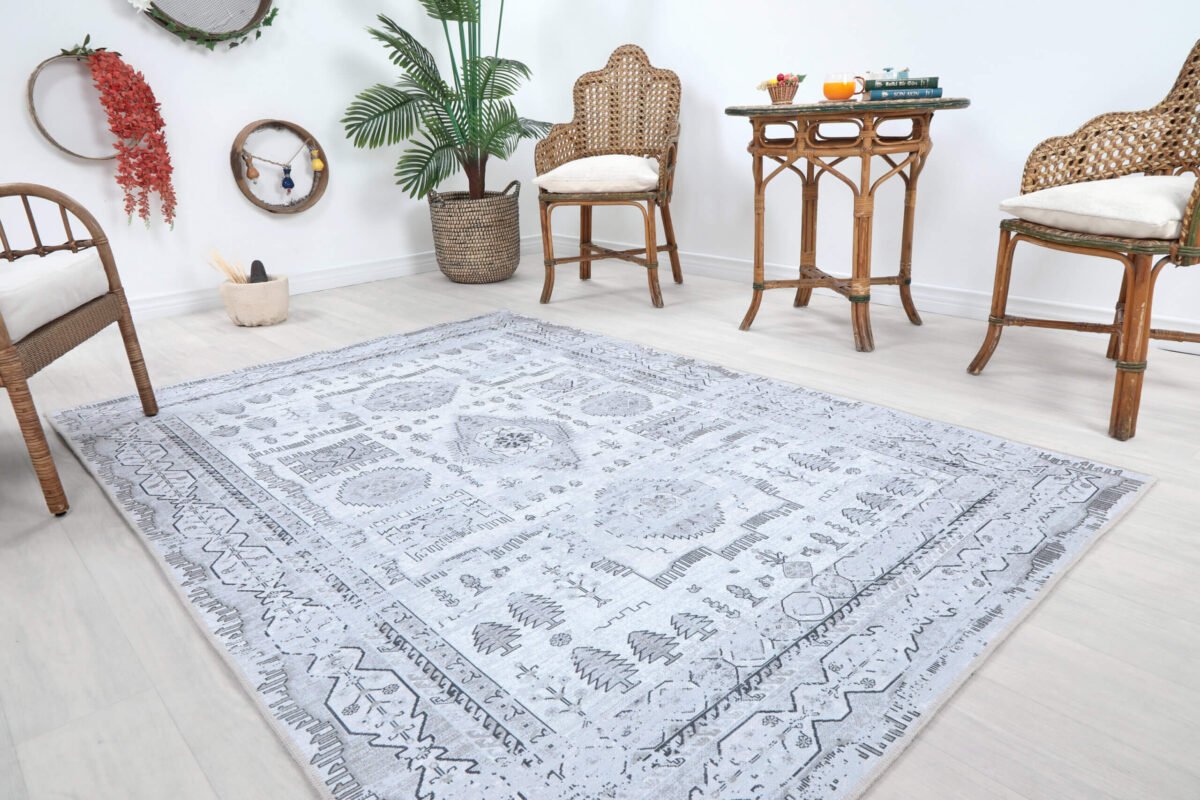 Cream Cream Oushak Rug, Muted Turkish Modern Area Rug - Görsel 2