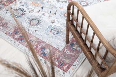 Cream Red Oushak Rug, Vintage Turkish Modern Rug - Görsel 3