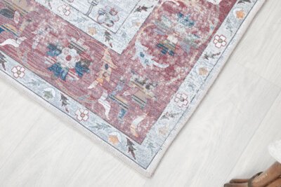 Cream Red Oushak Rug, Vintage Turkish Modern Rug - Görsel 5