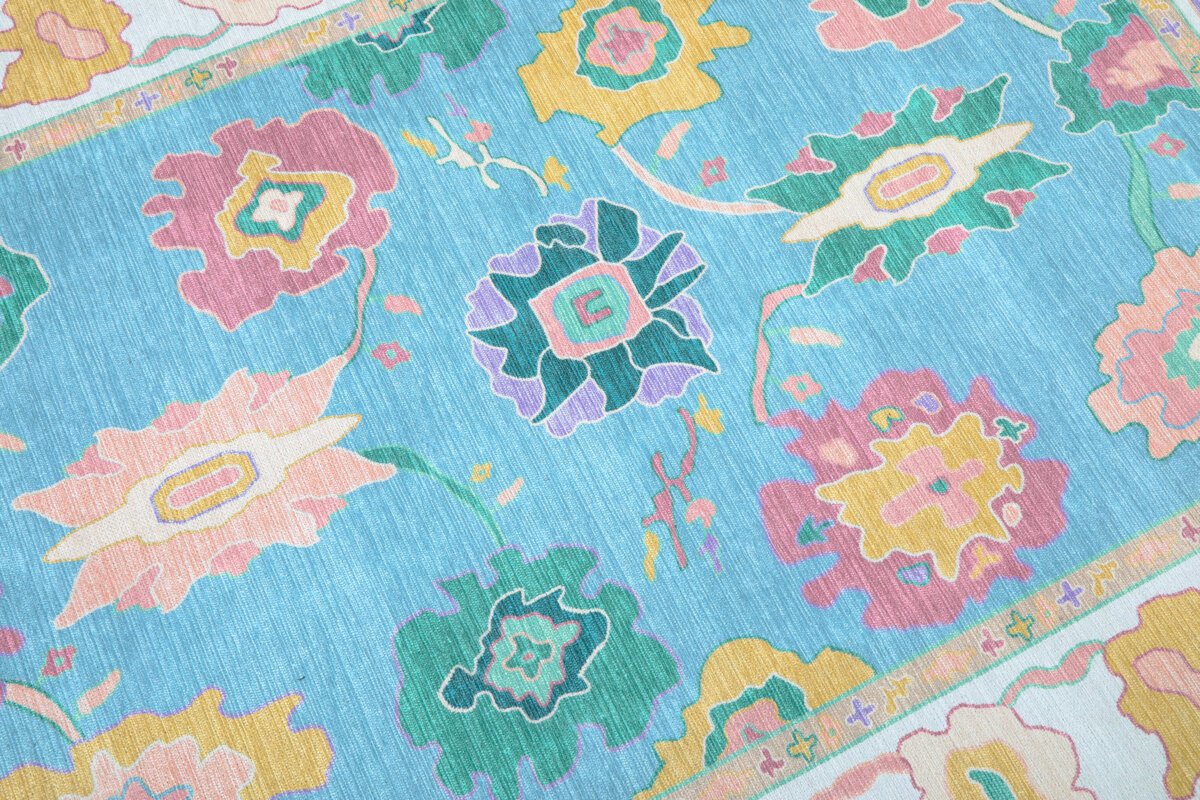 Cream Blue Oushak Rug, Area Rugs for Home Living - Görsel 6