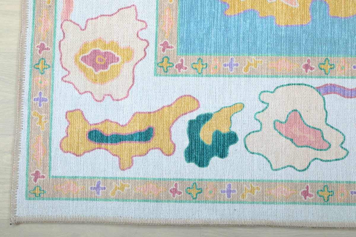 Cream Blue Oushak Rug, Area Rugs for Home Living - Görsel 8