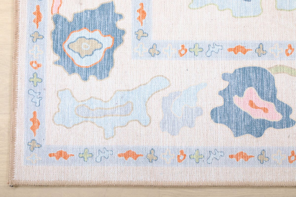 Cream Multi Oushak Rug, Turkish Eclectic Floral Pastel Rug - Görsel 7