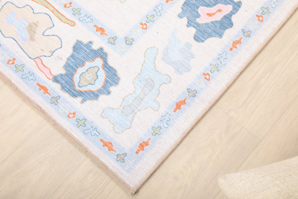 Cream Multi Oushak Rug, Turkish Eclectic Floral Pastel Rug - Görsel 6