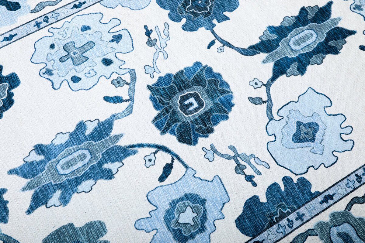 Cream Navy Oushak Rug, Turkish Floral Pastel Area Rugs - Görsel 6