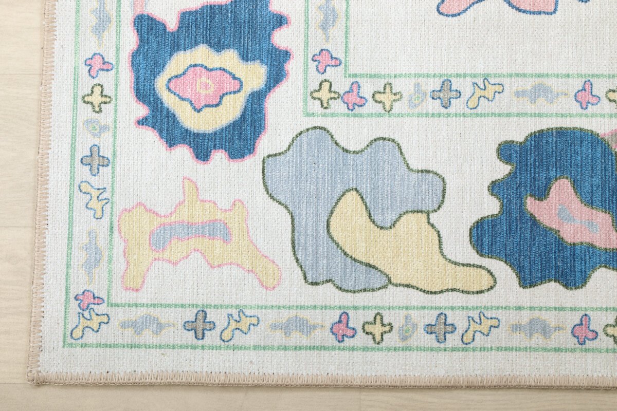Cream Green Oushak Rug, Colorful Turkish Rug - Görsel 7