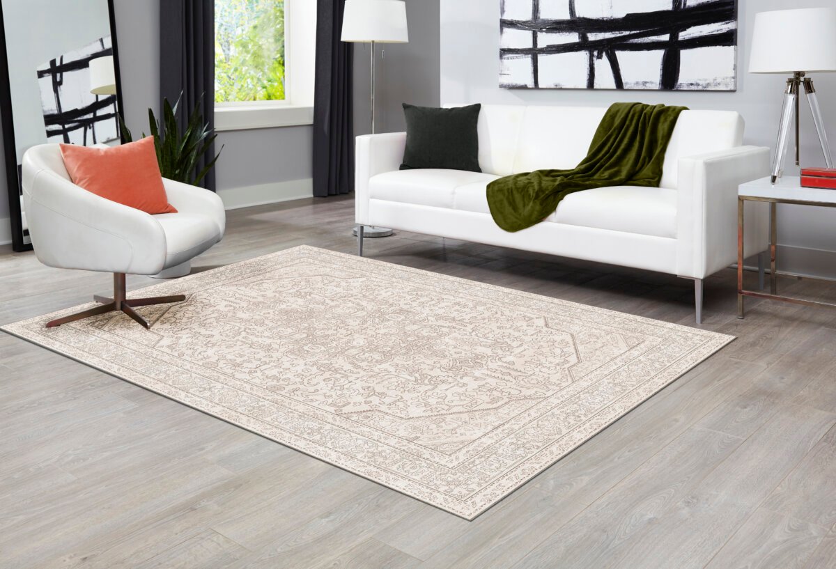 Cream Vizon Oushak Rug, Pastel Vintage Geometric Oversized Rugs - Görsel 2
