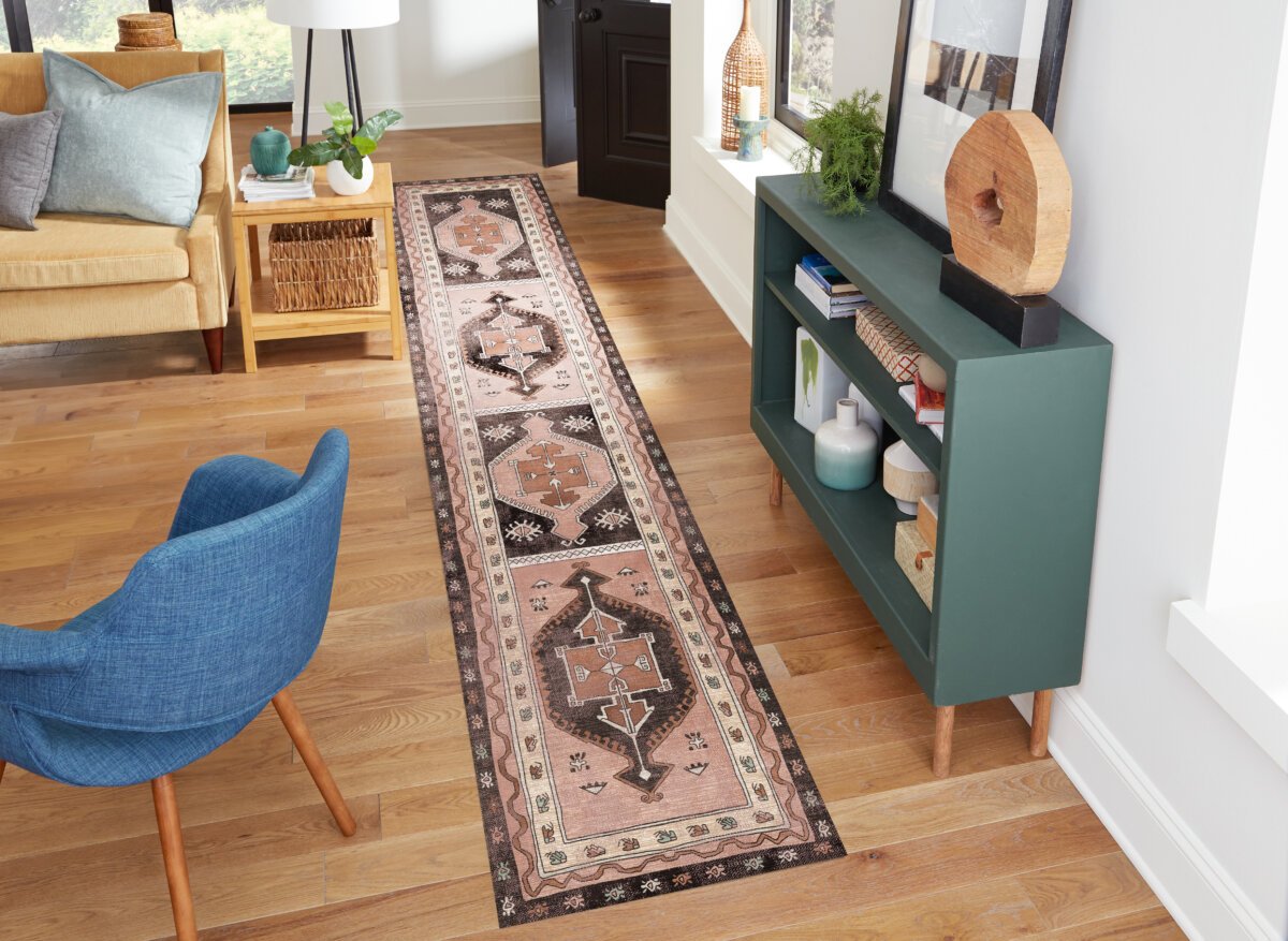 Brown Red Oushak Runner, Turkish Patterned Vintage Runner - Görsel 2