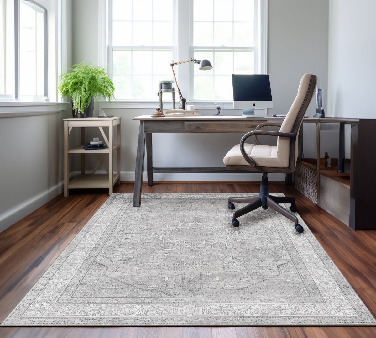 Gray Gray Oushak Rug, Persian Oriental Rug, Antique Inspired Patterned Rug - Görsel 2