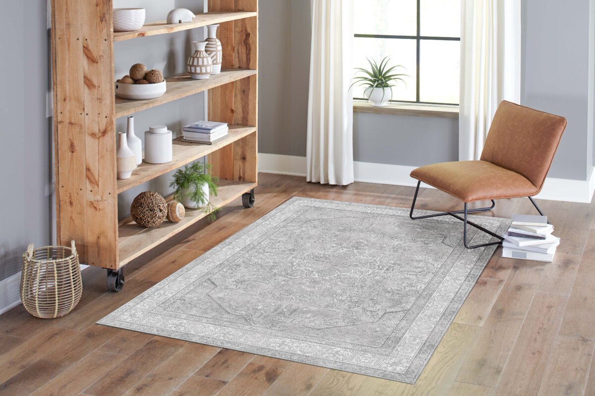 Gray Gray Oushak Rug, Persian Oriental Rug, Antique Inspired Patterned Rug - Görsel 3