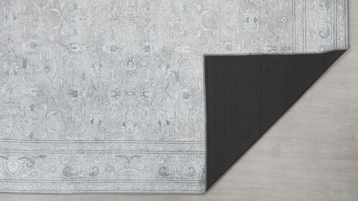 Gray Blue Oushak Rug, Pastel Turkish Geometric Blue Navy Rug - Görsel 8