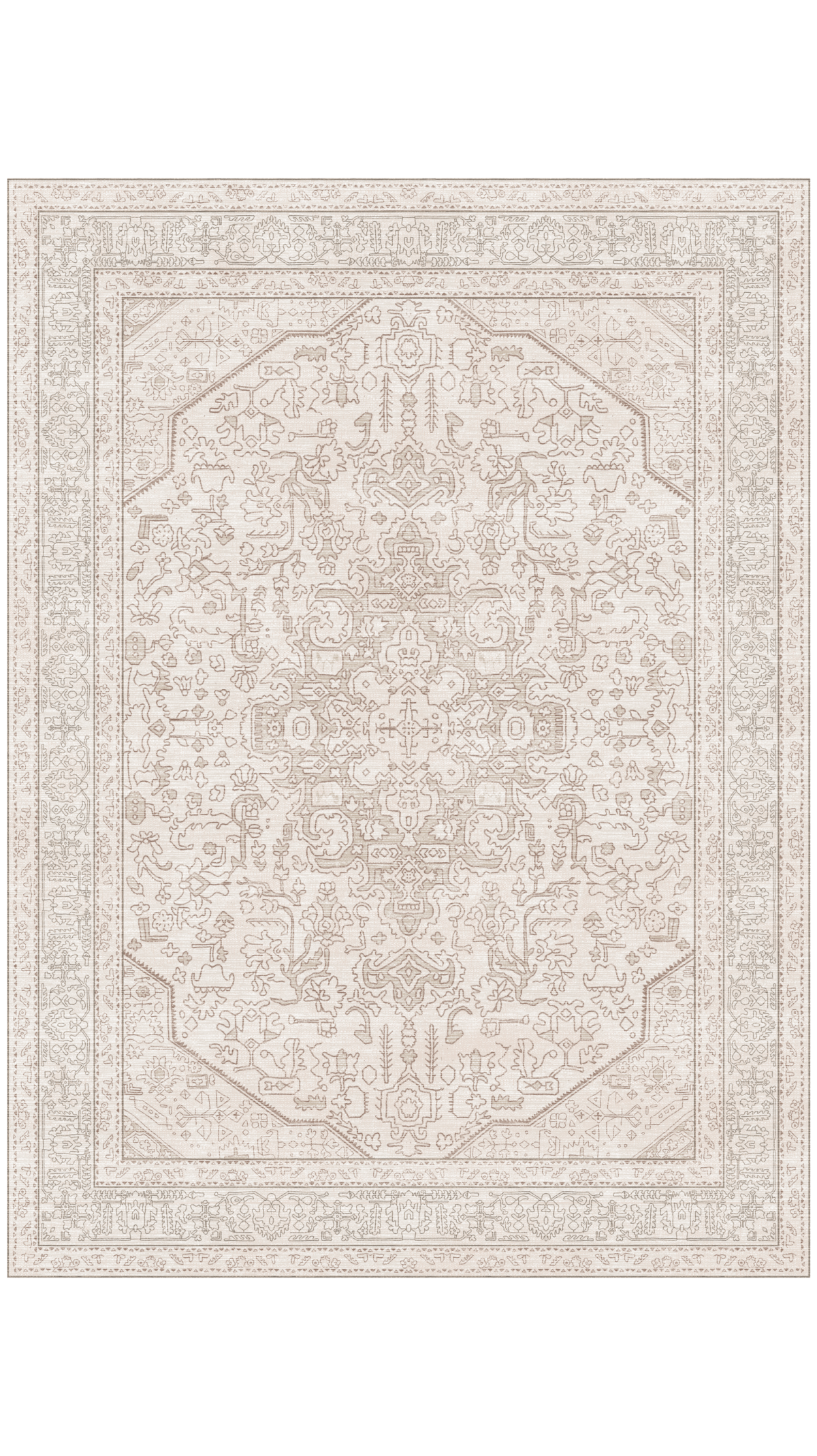 Cream Vizon Oushak Rug, Pastel Vintage Geometric Oversized Rugs